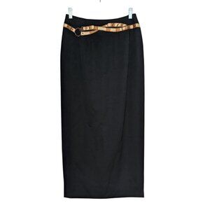 Vintage Embroidered Equestrian Maxi Skirt Womens Size 8 Black Wool Long Lined